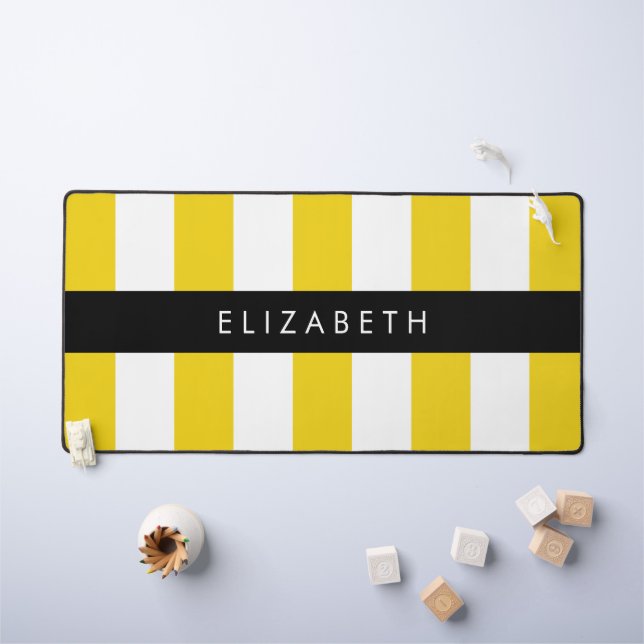 Bandes Jaunes, Motif Gratté, Lignes, Votre Nom (Tableau pour enfants)