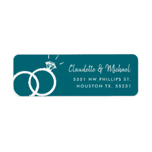 Bandes mariages + Script   Étiquette bleu Turquois