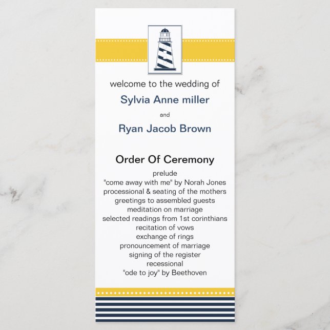 bandes marines, phare, programmes de mariage nauti (Devant)