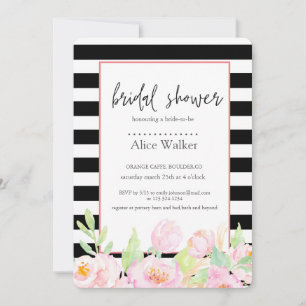 Bandes noires avec pivoines carte de douche nuptia