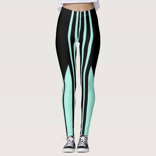 Bandes noires et vertes Leggings (Devant)