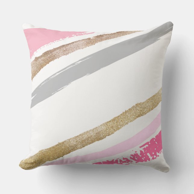 Bandes Peintes rose et or Lance Oreiller (Recto)