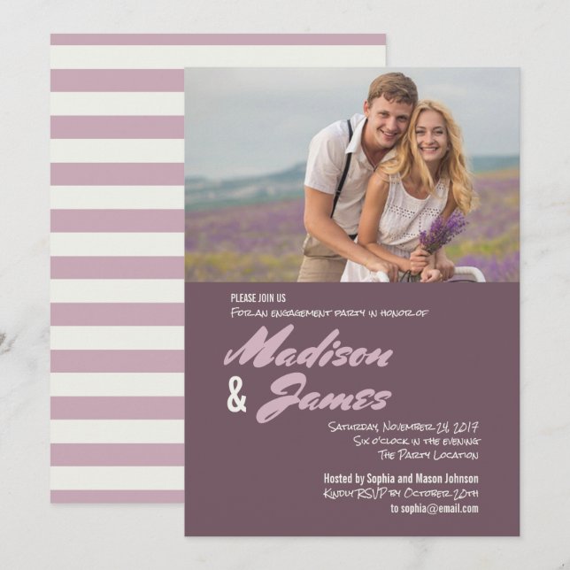 Bandes roses | Invitations des parties d'engagemen (Devant / Derrière)