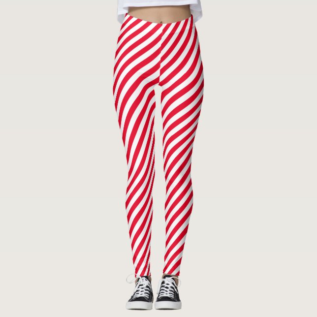 Bandes rouges Costume elfe de Noël Leggings (Devant)