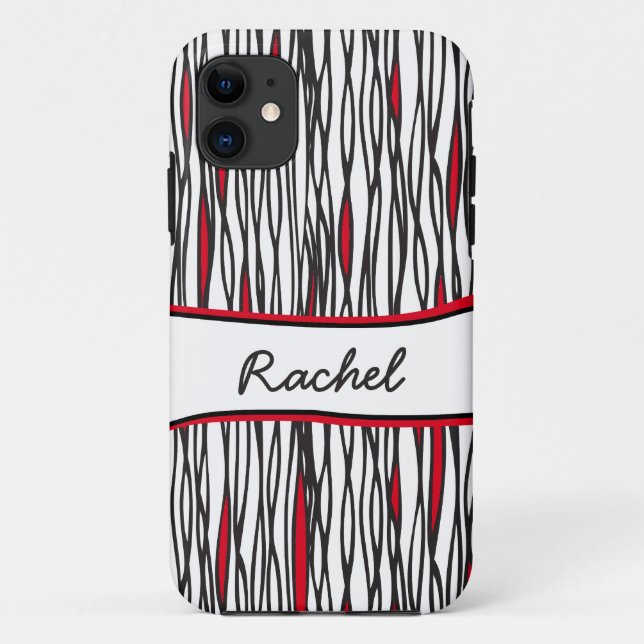 Bandes tribales noir blanc & rouge nom coque iphon (Dos)