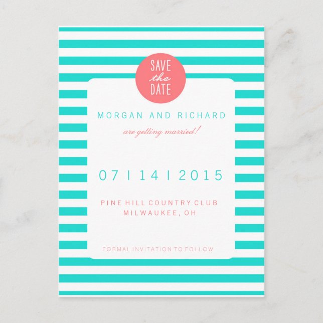 Bandes turquoise - Enregistrer la date Cartes post (Devant)