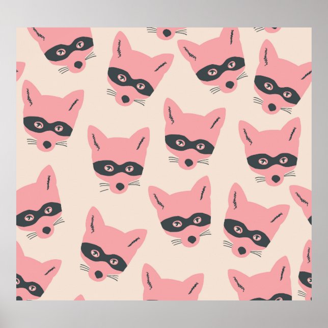 Bandit Fox Heads: rosa Beige Muster Poster (Vorne)