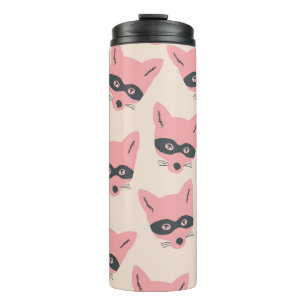 Bandit Fox Heads: rosa Beige Muster Thermosbecher