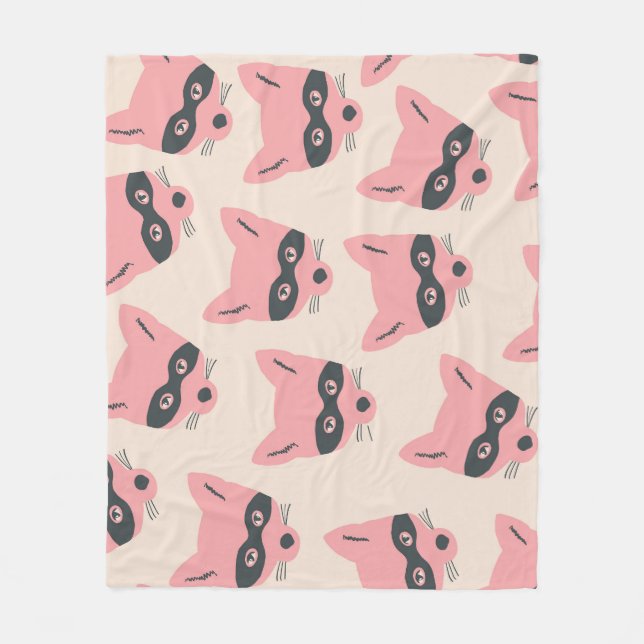 Bandit-Fuchs-Köpfe: Rosa-Beige-Muster Fleecedecke (Vorderseite)