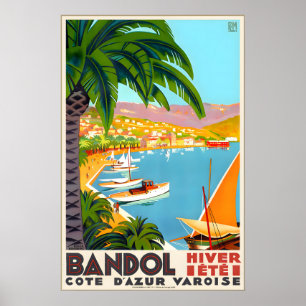 Bandol Côte d'Azur Frankreich Reiseplakat PLM Chem Poster