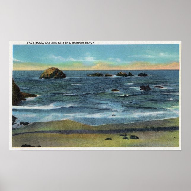 Bandon Beach View Face Rock, Cat and Kittens Poster (Vorne)