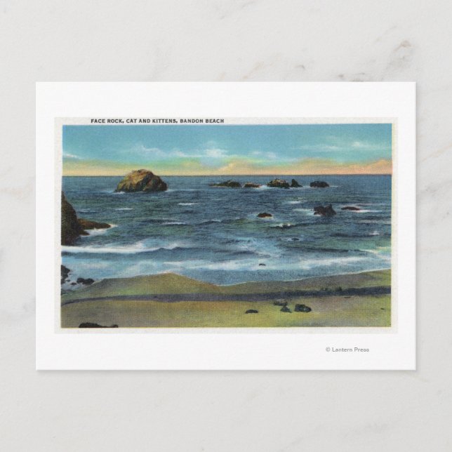 Bandon Beach View Face Rock, Cat and Kittens Postkarte (Vorderseite)