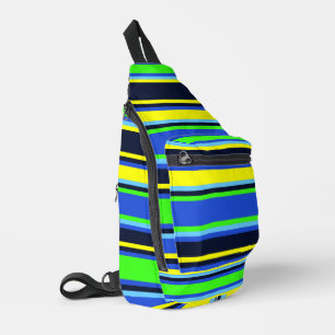 Bandoulière Sac à coudre rayé bleu vif, chaux et jaune