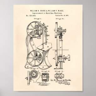 Bandsägemaschinen 1871 Patent Art Old Peper Poster