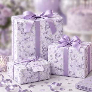 Bandstreamer- und Schleifenmuster Lt Violett ID133 Geschenkpapier