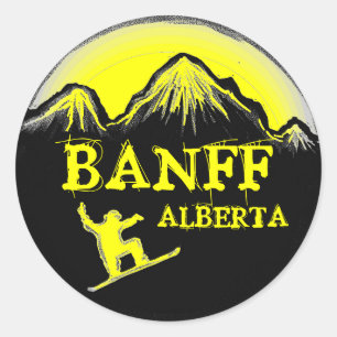 Banff Alberta Canada Gelbe Snowboardaufkleber Runder Aufkleber