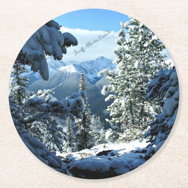 Banff, Alberta, Kanada - Schneedecke Runder Pappuntersetzer (Vorderseite)