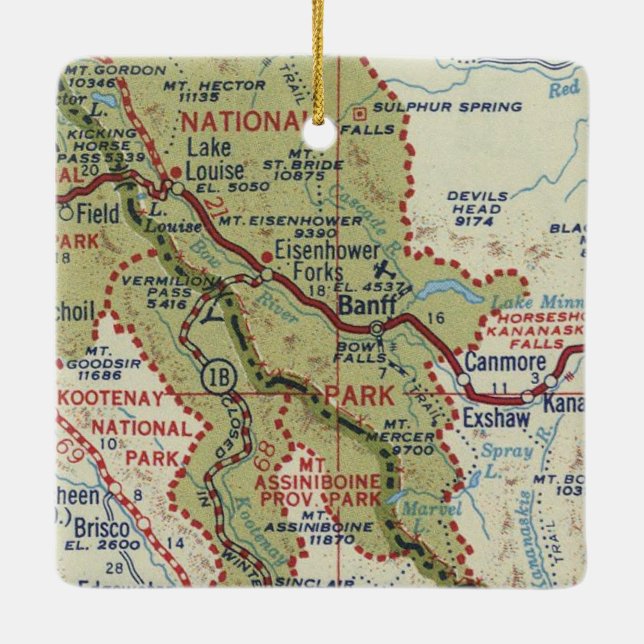 Banff Alberta Vintage Karte Keramikornament (Rückseite)