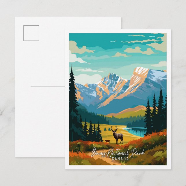 Banff Canada Art Vintage Reise Illustration Postkarte (Vorne/Hinten)