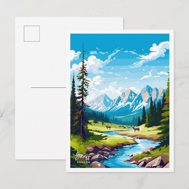 Banff Canada Travel Vintag Illustration Postkarte (Vorne/Hinten)