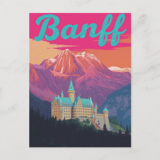 Banff Castle Mountains Retro Kunst Postkarte (Vorderseite)