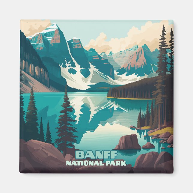 Banff Nationalpark Moraine Lago Retro Magnet (Vorne)