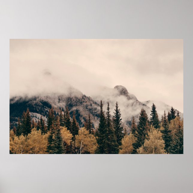 Banff Nationalpark nebelige Berge und Wälder in Poster (Vorne)