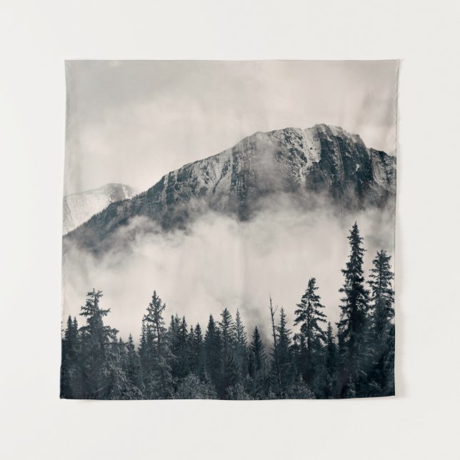 Banff Nationalpark nebelige Berge und Wälder in  Wandteppich (Vorderseite)