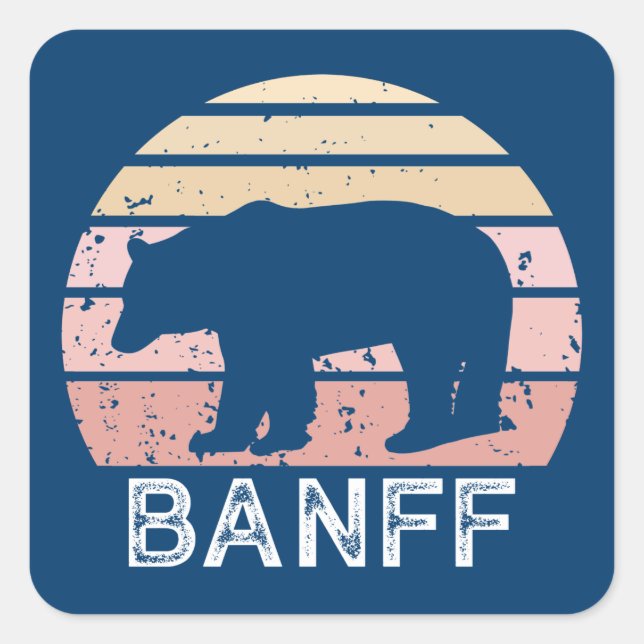 Banff Nationalpark Retro Bear Quadratischer Aufkleber (Vorderseite)