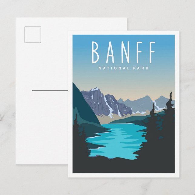 Banff Nationalpark Vintage Reise - Illustration Postkarte (Vorne/Hinten)