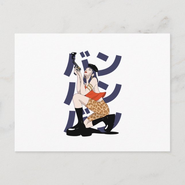 Bang Anime Girl - Gun Anime Girl Fans Postkarte (Vorderseite)
