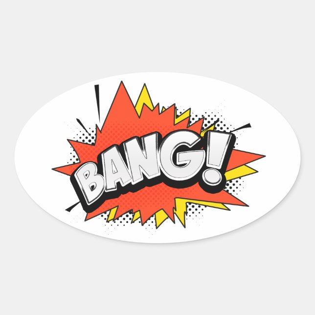 Bang Retro Action Comic Buchblase Ovaler Aufkleber (Vorderseite)