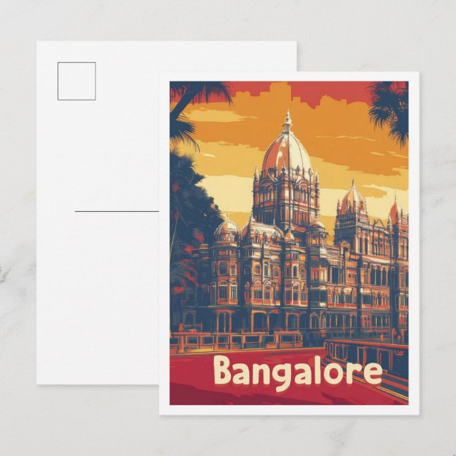 Bangalore India Art Vintage Travel Illustration Postkarte (Vorne/Hinten)