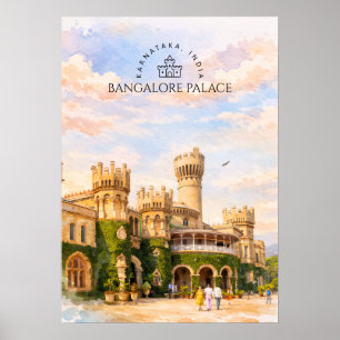 Bangalore-Palast Indien Aquarell Reiseerinnerung Poster