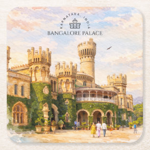 Bangalore Palast Indien Aquarell Reiseerinnerung Rechteckiger Pappuntersetzer