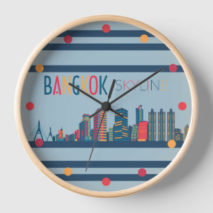 Bangkok Skyline Neon Orange Blue Red Wall Clock Uhr