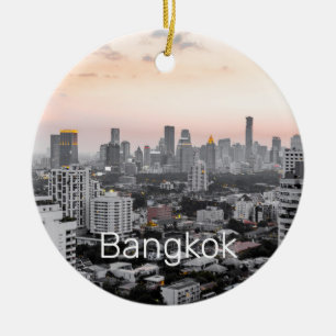 Bangkok Skyline Sunset Panorama BKK Thailand Keramik Ornament