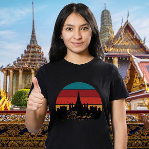 Bangkok Tempel Retro-Reise Schwarz T-Shirt