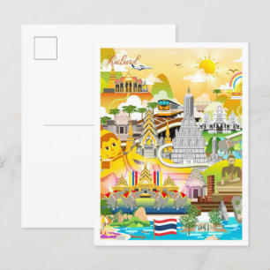 Bangkok Thailand Art Travel Illustration Postkarte