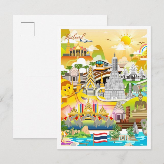 Bangkok Thailand Art Travel Illustration Postkarte (Vorne/Hinten)