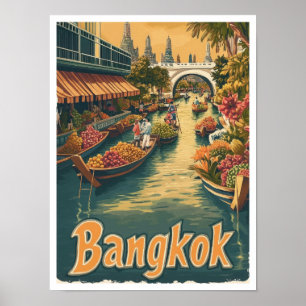 Bangkok Thailand Art Vintage Reisevorführung Poster