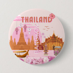 Bangkok Thailand Boho Retro Reiseplakat Button