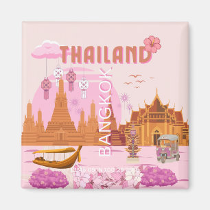 Bangkok Thailand Boho Retro Reiseplakat Magnet