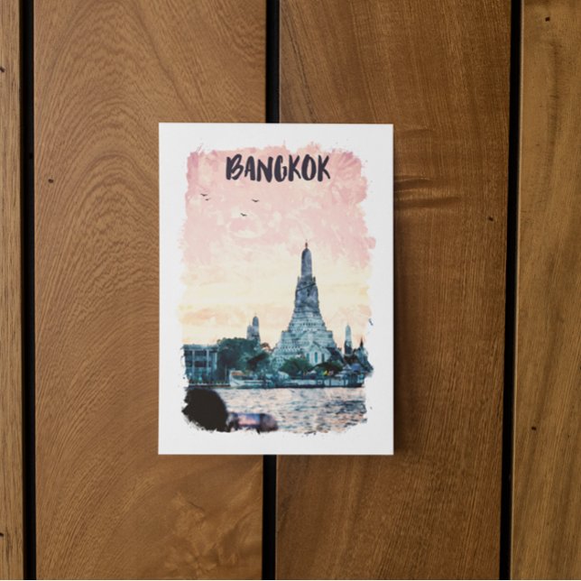 Bangkok Thailand City Sunset Watercolor Postkarte (bangkok sunset postcard)