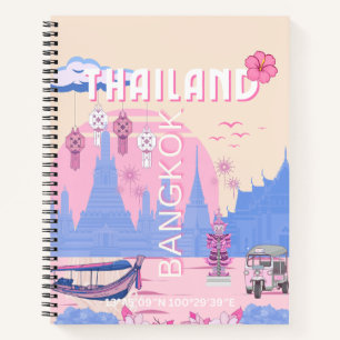 Bangkok Thailand Pastell Reise Blau Rosa Kunst Notizbuch