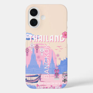 Bangkok Thailand Pastell Reise Blau Rosa Poster iPhone 16 Hülle