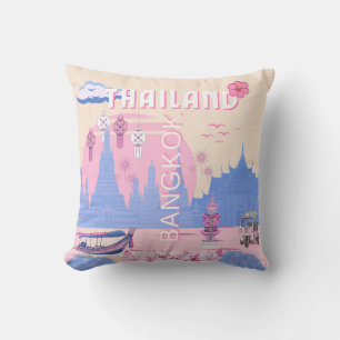 Bangkok Thailand Pastell Reise Blau Rosa Poster Kissen