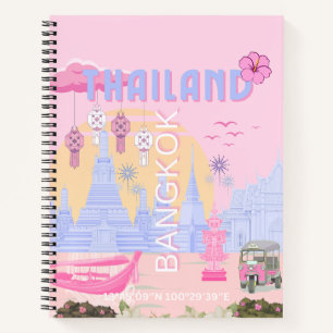 Bangkok Thailand Pastell Rosa Blau Reiseplakat Notizbuch