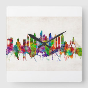 Bangkok Thailand Skyline Quadratische Wanduhr