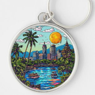 🌴 Bangkok Thailand Sonnenuntergang Fluss Reise Ge Schlüsselanhänger